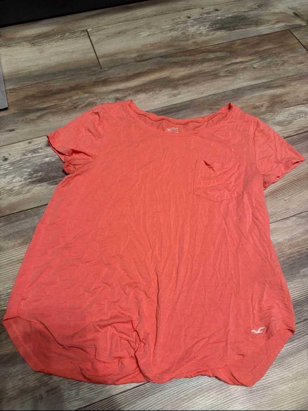Hollister Coral Crewneck Short Sleeve Pocket Tee